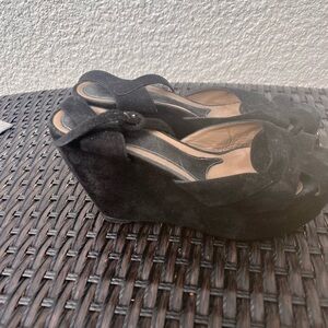 Marni Zeppa Black Leather Suede open toe wedges size 40